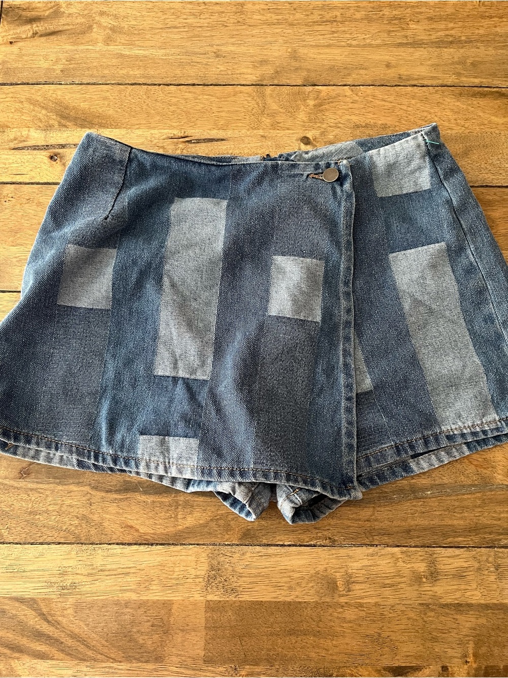 Windsor Two-Tone Patchwork Denim Skort Shorts - Blue